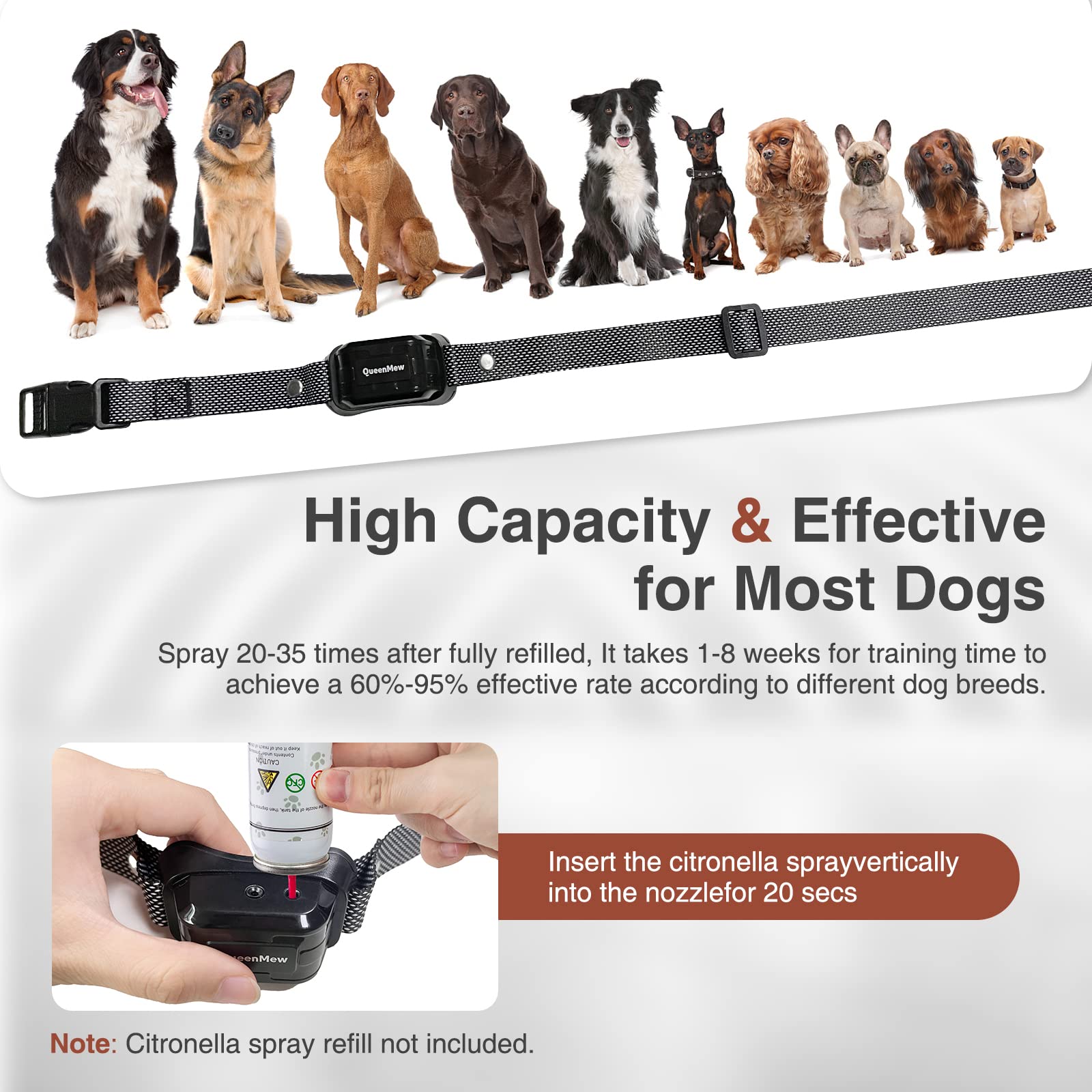 Anti Bark Collars for Dogs, Auto Citronella Dog Collar Stop Barking, Citronella Bark Collar with 3 Adjustable Sensitivity & Spray Levels, Anti Barking Dog Collars with 2 Straps for Small Large Dogs - Image 2