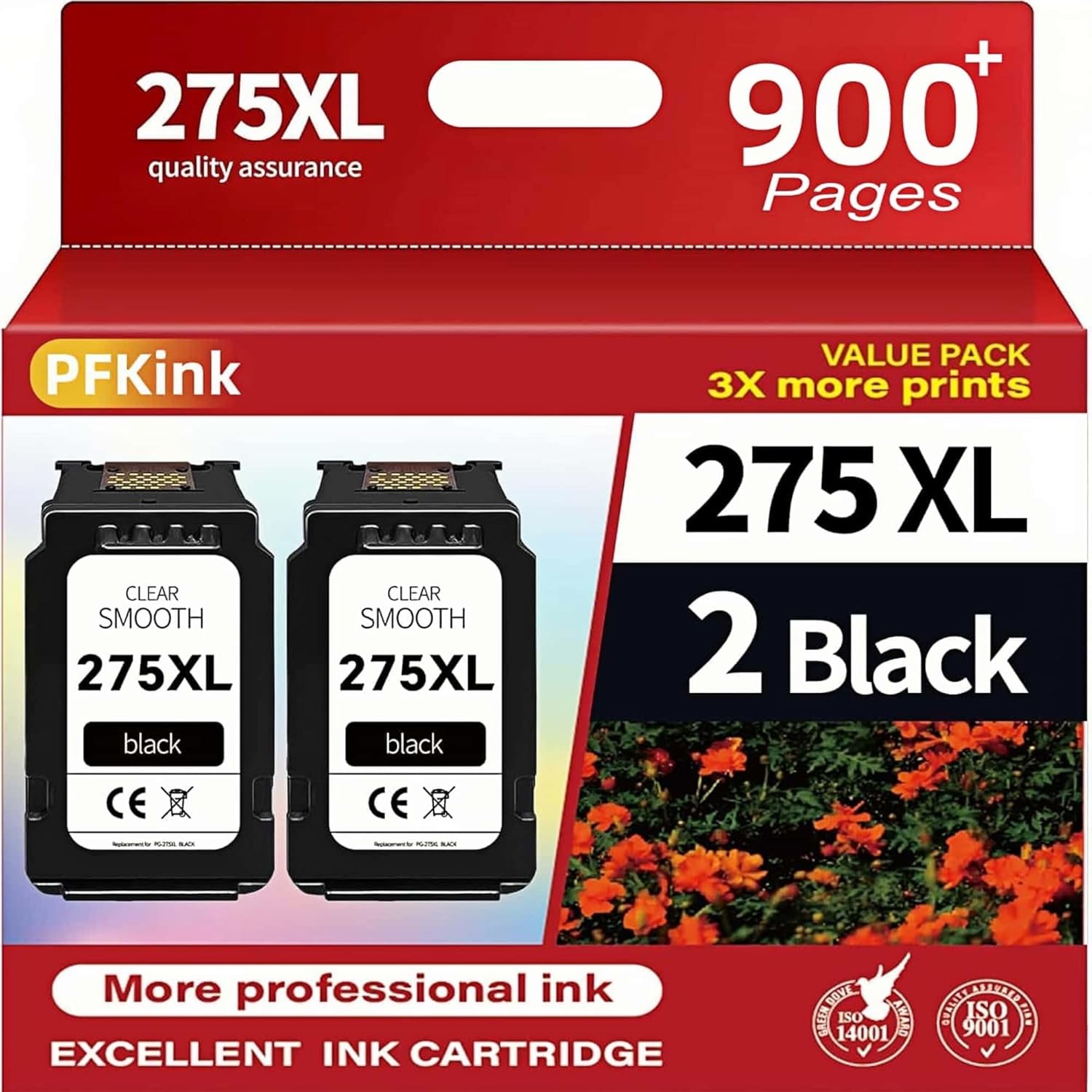 275XL Ink Cartridge Replacement for Canon Ink 275 275XL Black PG-275 PG-275XL Works for Canon PIXMA TR4720 TS3720 TS3500 TS3522 TS3520 TS3722 TR4700 TR4722 TR4723(2 Black)