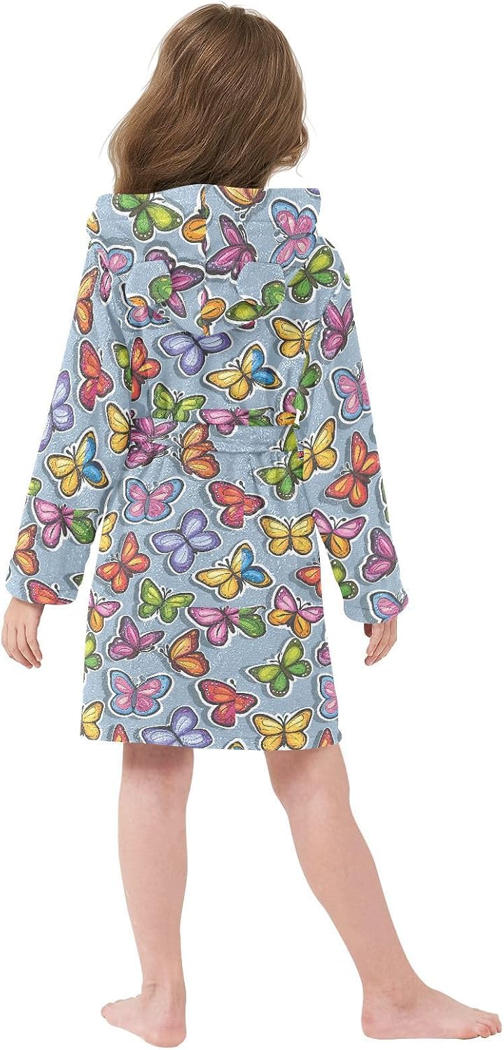 senya Cute Butterflies Toddler Hooded Bathrobe Kids Soft Plush Bath Towel Robes for Boys Girls 2-12 Years