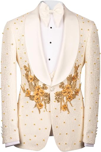 Mens Luxury Handmade Rhinestone Paisley Blazer Slim Fit Single Breasted White Dinner Prom Wedding Stylish Tuxedo