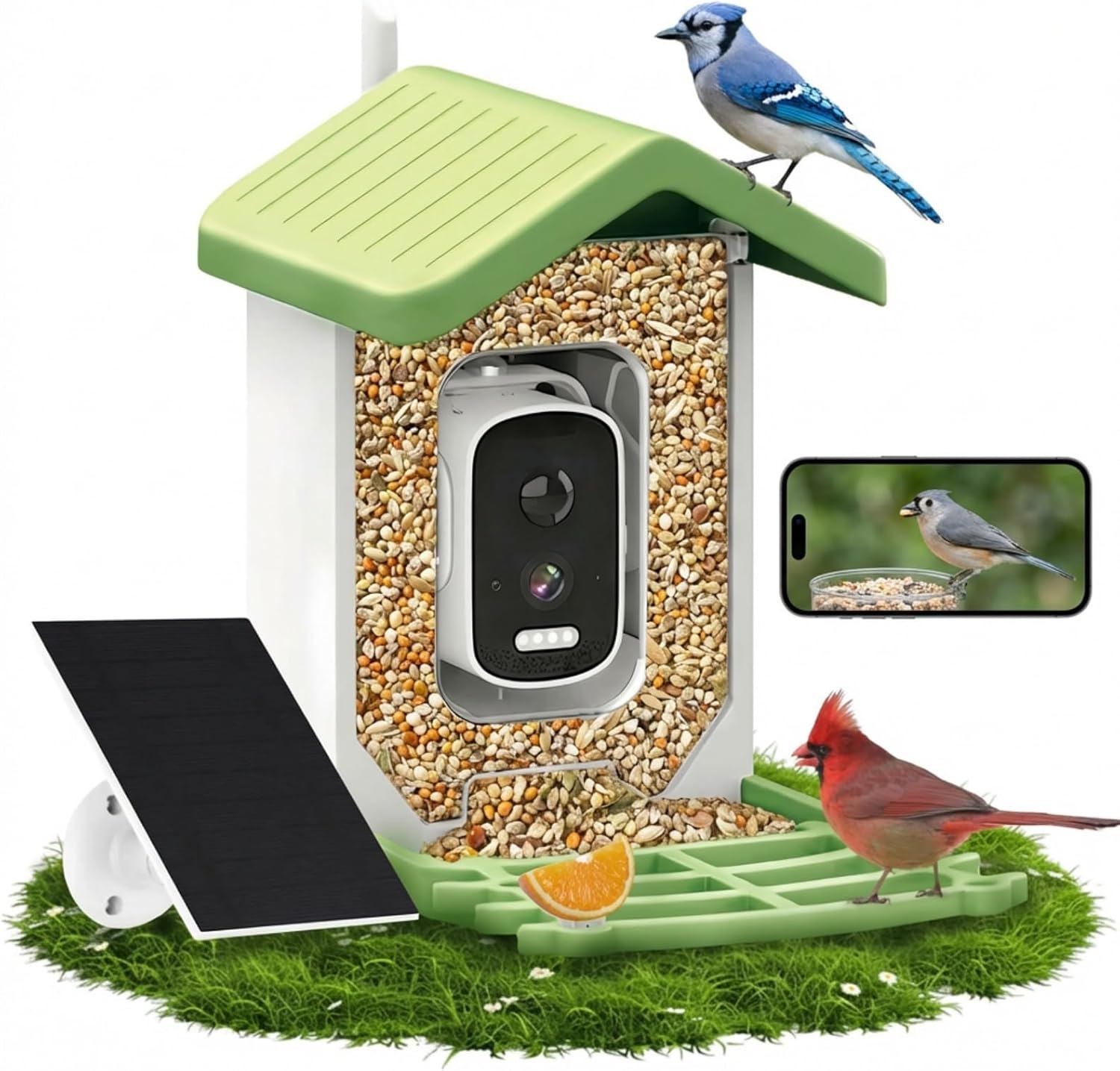 Smart Bird Feeder with Camera Solar Powered, 2.5K HD AI Identify 10000+ Species, Wireless Outdoor Bird House, Dual Solar, IP65, Birthday for Mom Dad