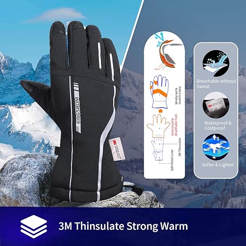 Miniatura 4 de KINGSBOM Guantes de esquí y nieve impermeables, 3M Thinsulate para invierno, cálidos, para pantalla táctil, snowboard para hombres y mujeres