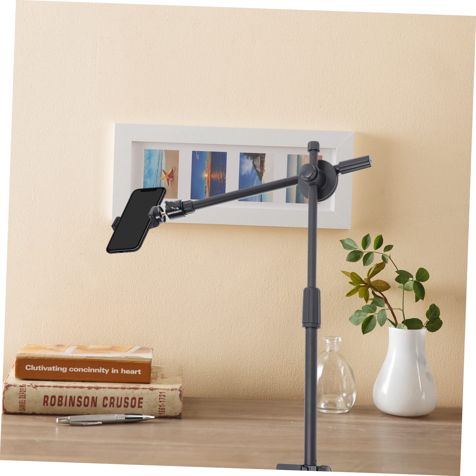 Soporte Negro Móvil Telescópico Teléfono Articulado para Brazo | Abs Metal y Silicona, Base Antideslizante, Rotación 360 Grados, para Sillas y Cabeceros