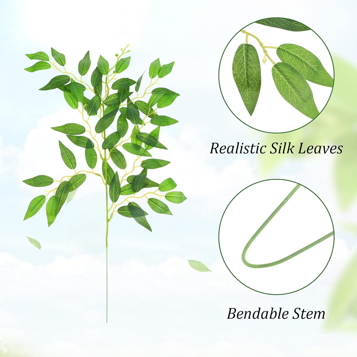 Kifmurase 24Pcs Italian Ruscus Artificial Greenery Stems, Silk Green Leaves 21.6 Inch Fake Spray Plants Faux Greenery Decoration for Centerpieces Wedding Arch Flower Bouquet Table Home Decor
