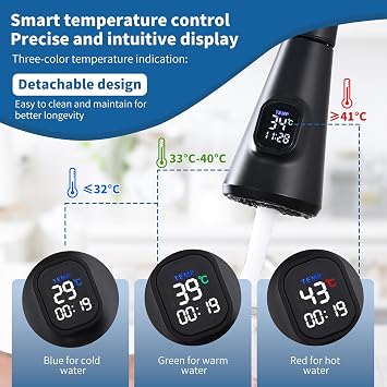 Homelody Kitchen Tap Black with LED Display Extendable Kitchen Tap High pressure mixer tap made of stainless steel with 2 jet types easy installation