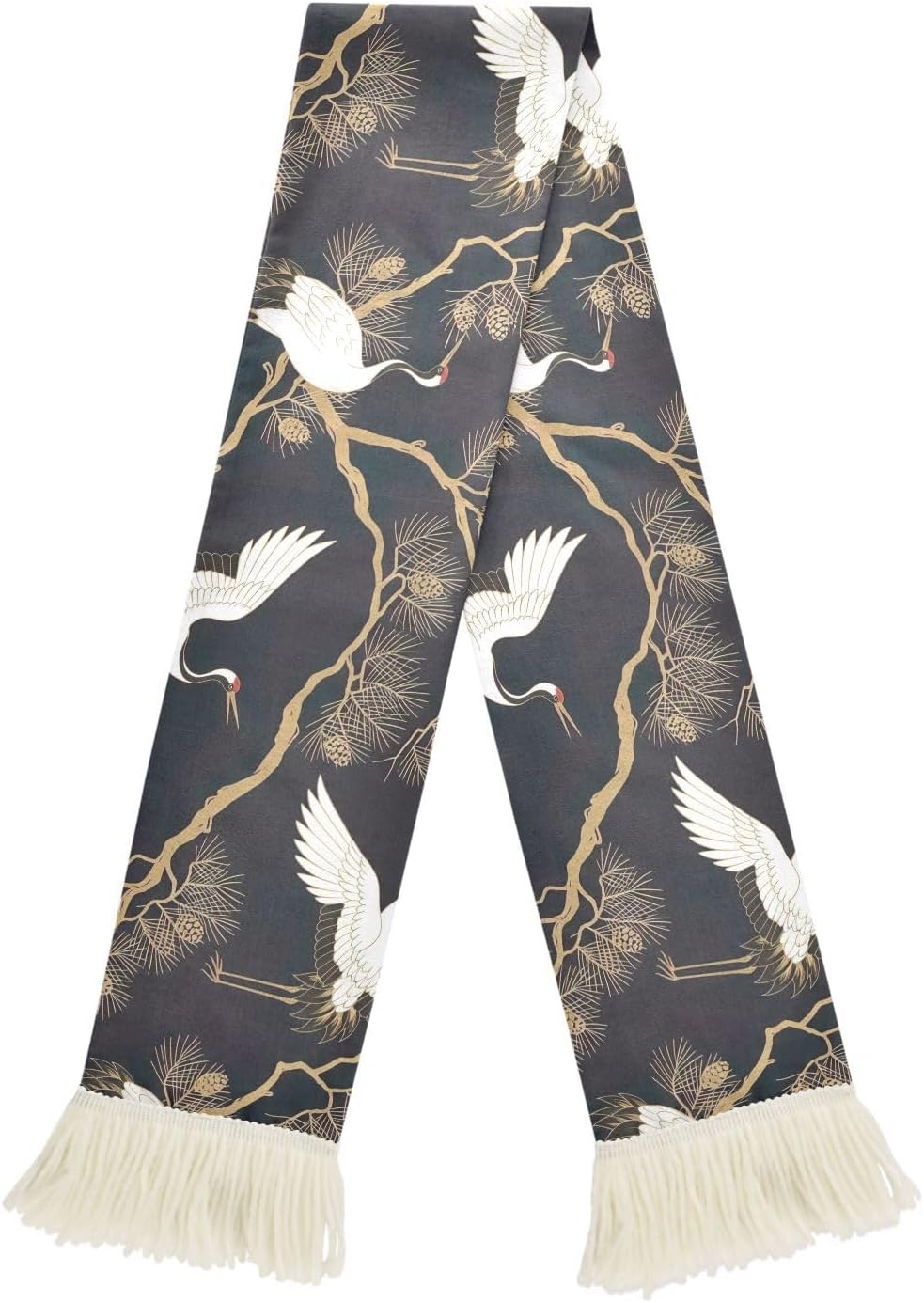 CHIFIGNO White Crane Black Sports Fan Scarf Polyester, Soft Soccer Scarf with Tassel, Quick Dry, Supporter Cheers Towel, Custom Print