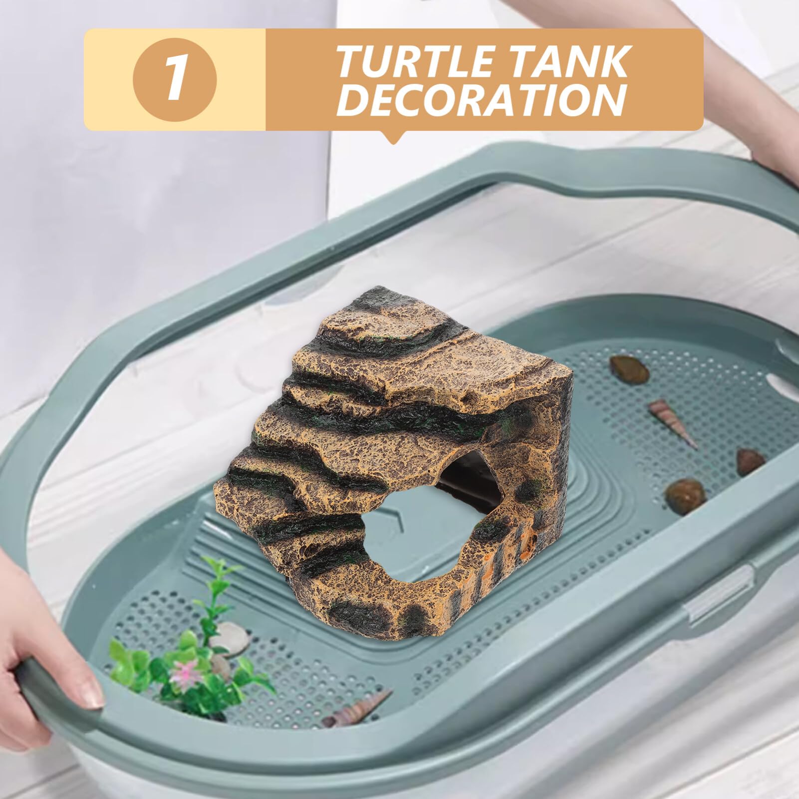 HANABASS Piattaforma Basking per Tartarughe in Resina Piattaforma di Arrampicata E Riposo per Rettili Accessorio Decorativo per Acquario Giardino Roccioso