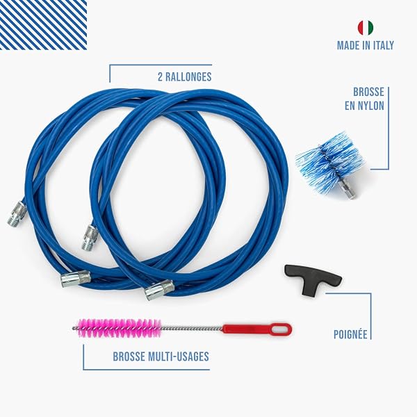 BARETTO | Kit de ramonage poêle à granulés | Conduit de fumée Ø 80 mm | Longueur 6 m | Hérisson en Nylon | Raccord M12 - 2