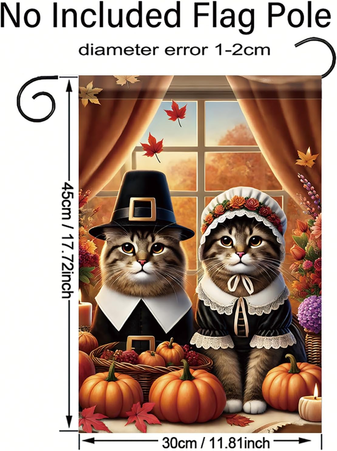 Thanksgiving Garden Flag 12x18 Inch Pilgrim Cats with Pumpkins and Fall Decor Autumn Seasonal Outdoor Yard Porch Lawn Banner - Image 8