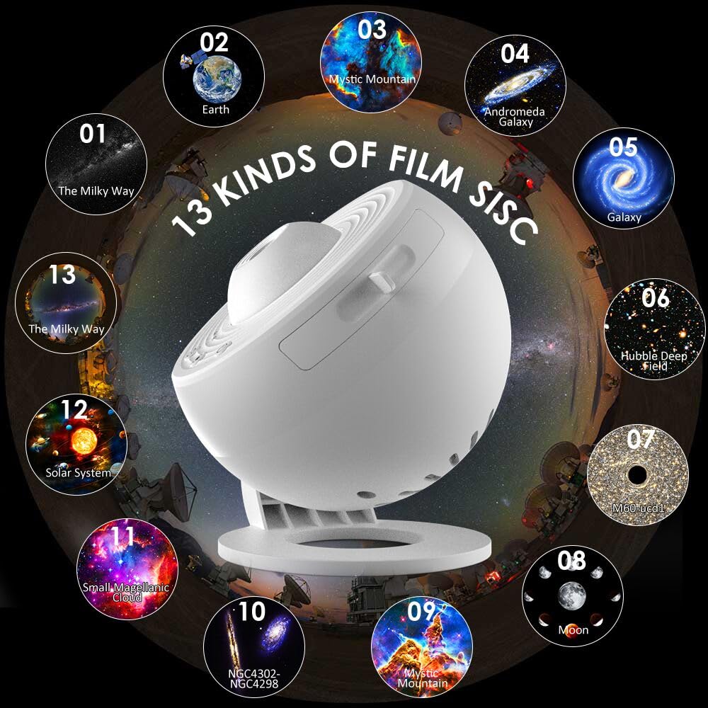 Star Projector, Elec3 Newly Planetarium Projector for Bedroom Ultra Clear Galaxy Night Light with 4K Replaceable 12 Galaxy Discs 360 Degree Rotation Real Sky Light Birthday Valentines Gift- White