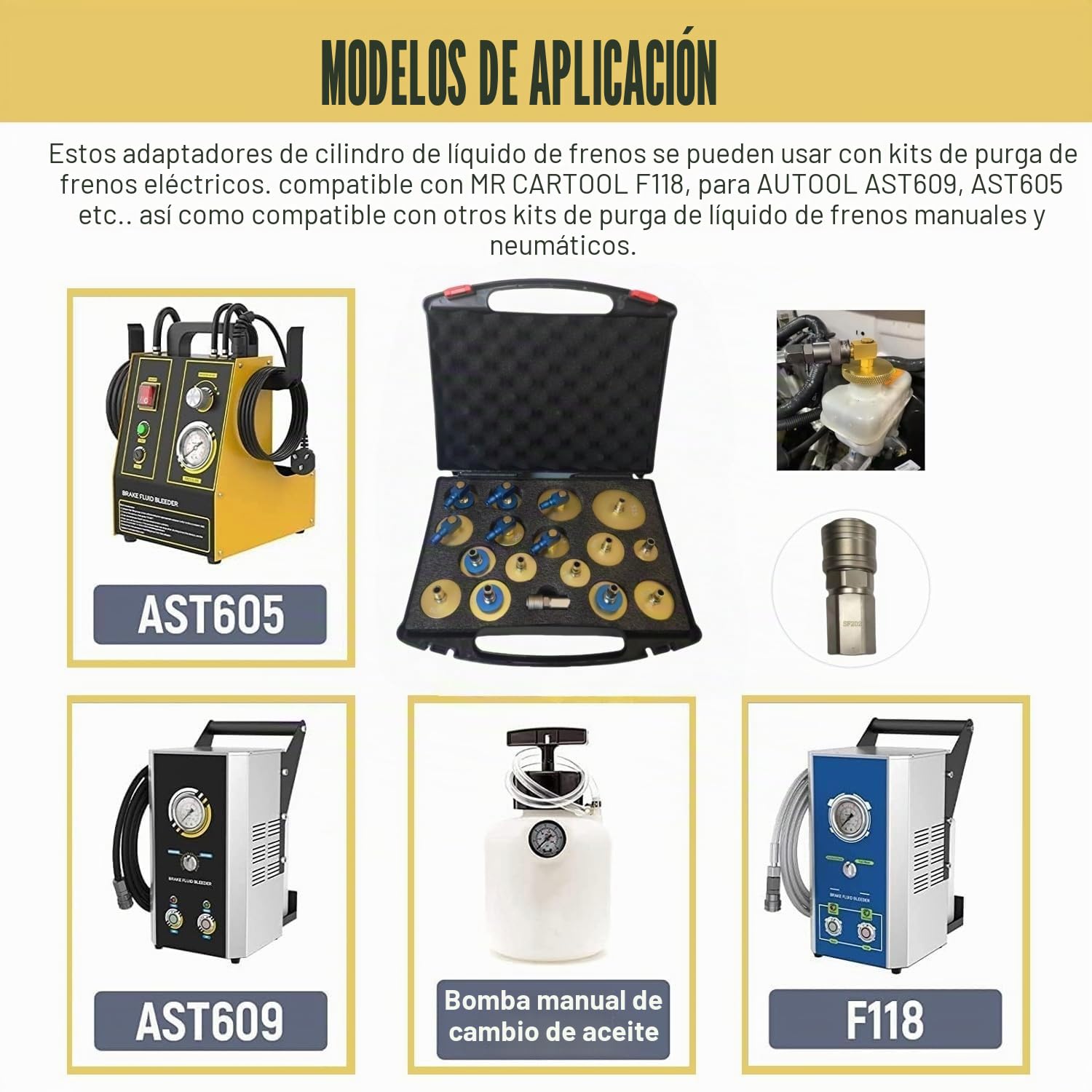 Kit de adaptadores de desaireación de líquido de frenos de 17 piezas, kit de desaireación de frenos del cilindro maestro, kit de desaireación de frenos para la mayoría de vehículos para