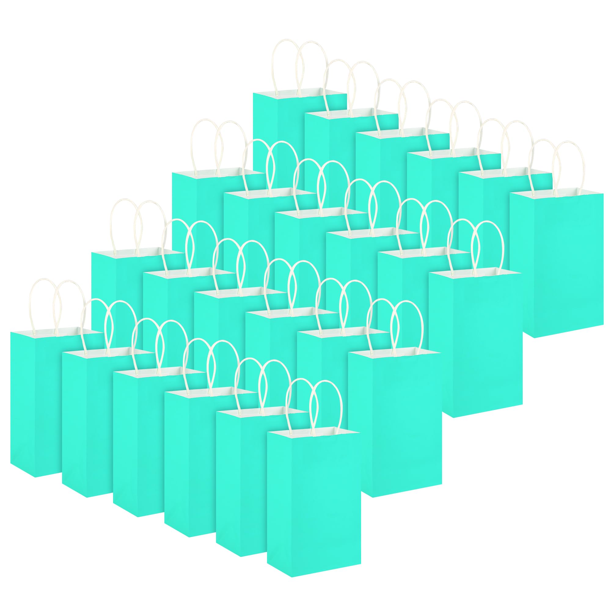 DjinnGlory 100 Pack Small Size Teal Blue Paper Gift Bags with Handles Bulk 9x5.5x3.15 Inch for Holiday Birthday Wedding Baby Shower Party Favors, Business Merchandise Shopping Bags