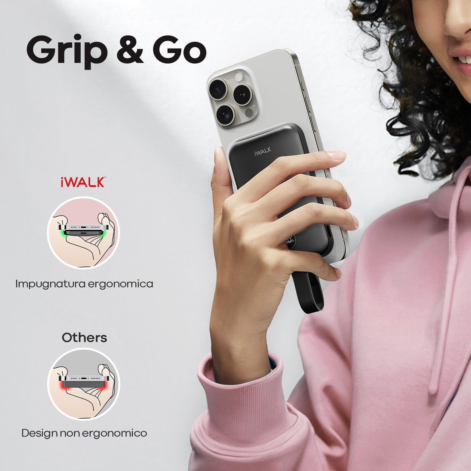 iWALK Power Bank Magnetico 10000mAh: Caricatore Portatile Wireless Certificato Qi2 da 15W, Ricarica Rapida 30W con Cavo USB-C, Batteria con Display LED per iPhone 16/15/14/13/12 e Samsung Galaxy S24