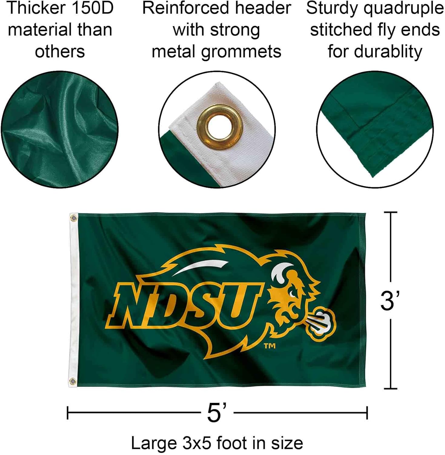 North Dakota State Bison NDSU University Large College Flag