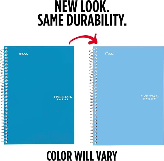Five Star Spiral Notebook, 2 Subject, College Ruled Paper, 6 x 9.5, 80 Sheets, Blue (840029CG1)