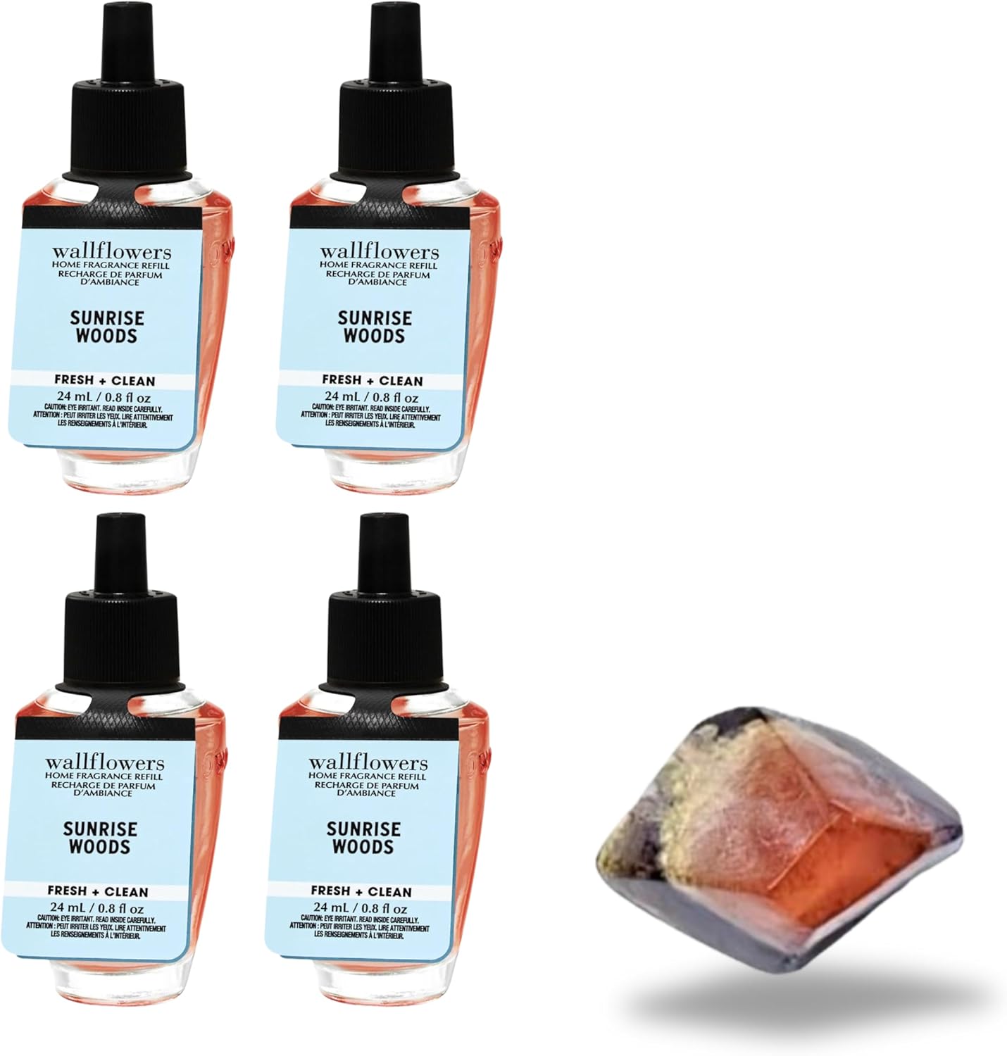 Sunrise Woods - White Barn Bath/Body - 4 Pack Wallflowers Home Fragrance Refills 0.8 fl oz / 24 mL and Stone Soap Natural (Packaging May Vary).