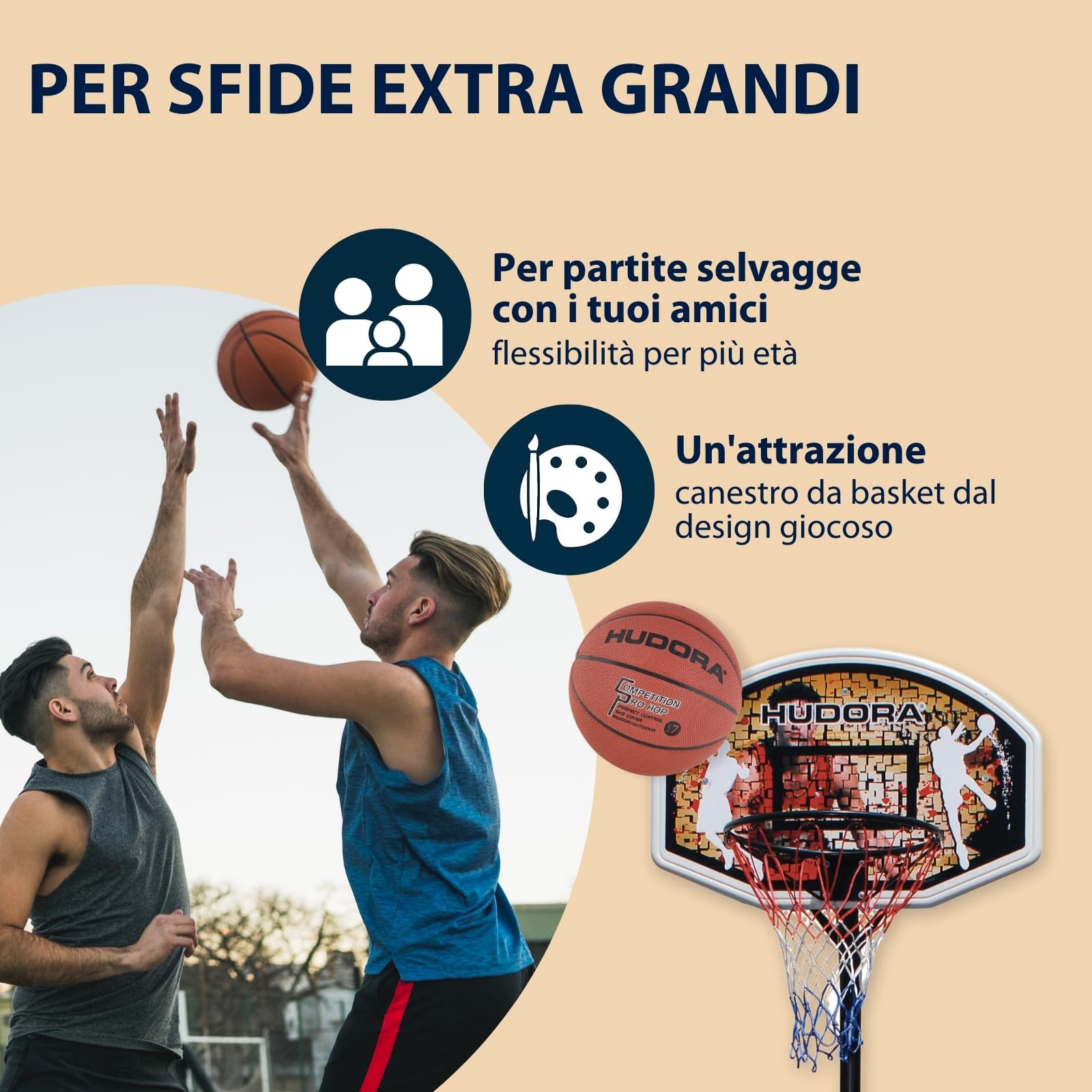 HUDORA Basketballständer Chicago - Basketball Ständer von 206-260cm höhenverstellbar - Mobiler Outdoor Basketballkorb für Kinder/Jugendliche & Erwachsene - Basketballkorb mit Ständer & Rollen