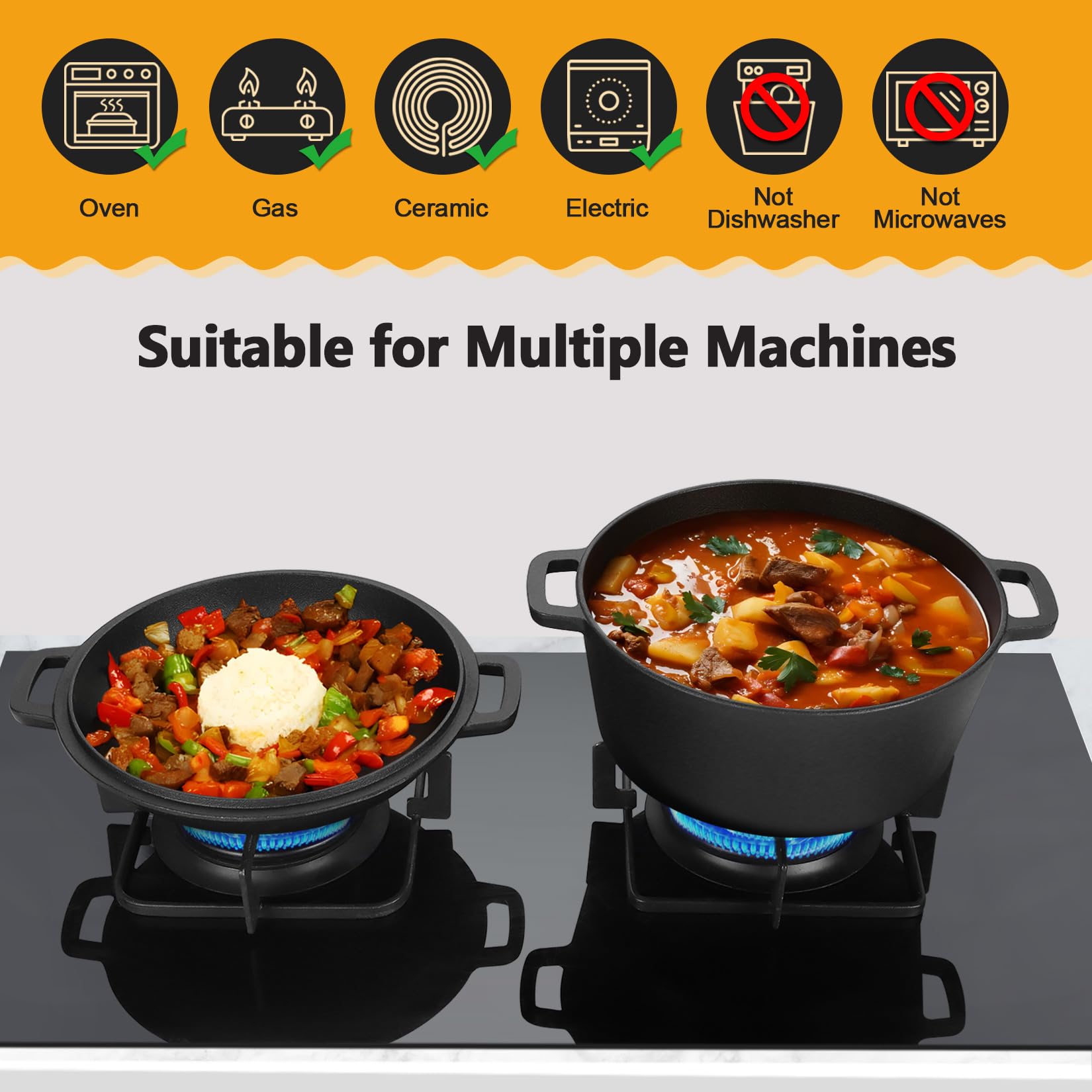 P&P CHEF Forno olandese in ghisa 2 in 1 con coperchio