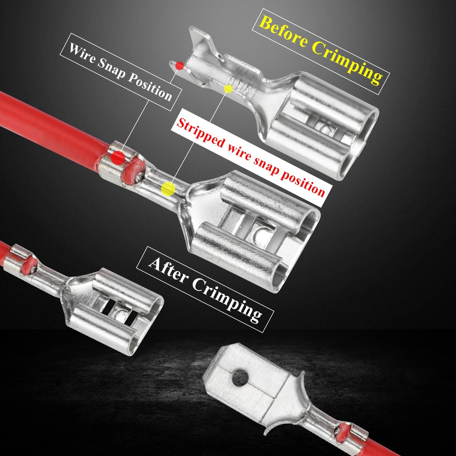Pinza Crimpatrice Capicorda kit-250pz ispessite Connettori faston maschio/Femmina Piatta 6.3mm da crimpare & Pinza Crimpatrice professionale con Guaine Isolanti