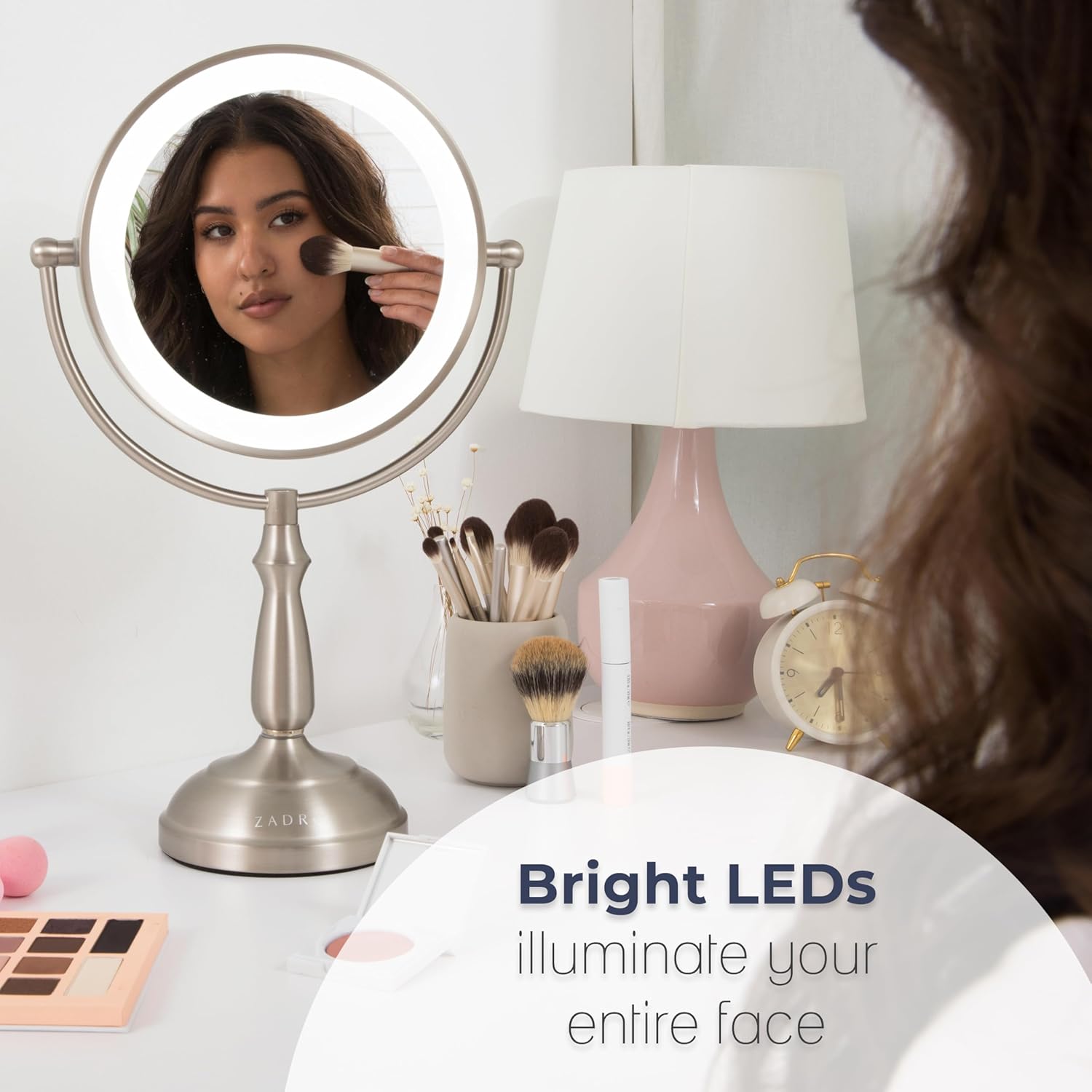Zadro 11" Makeup Mirror with Lights and Magnification Dimmable Touch LED Lighted Makeup Mirror with Magnification (Large | 11" x 17" | 10X/1X, Chrome)