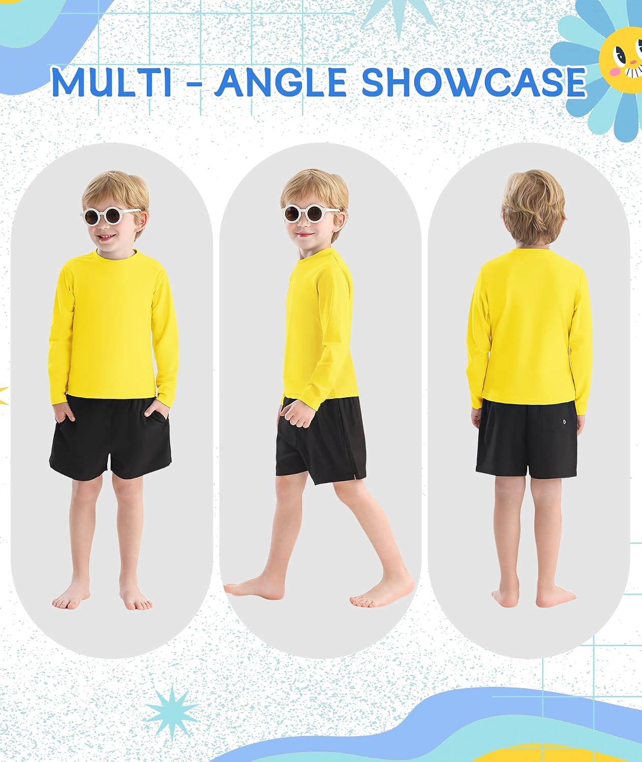 American Trends Boys Swim Shirt UPF 50+ Long Sleeve Toddler Rash Guard 2-9T