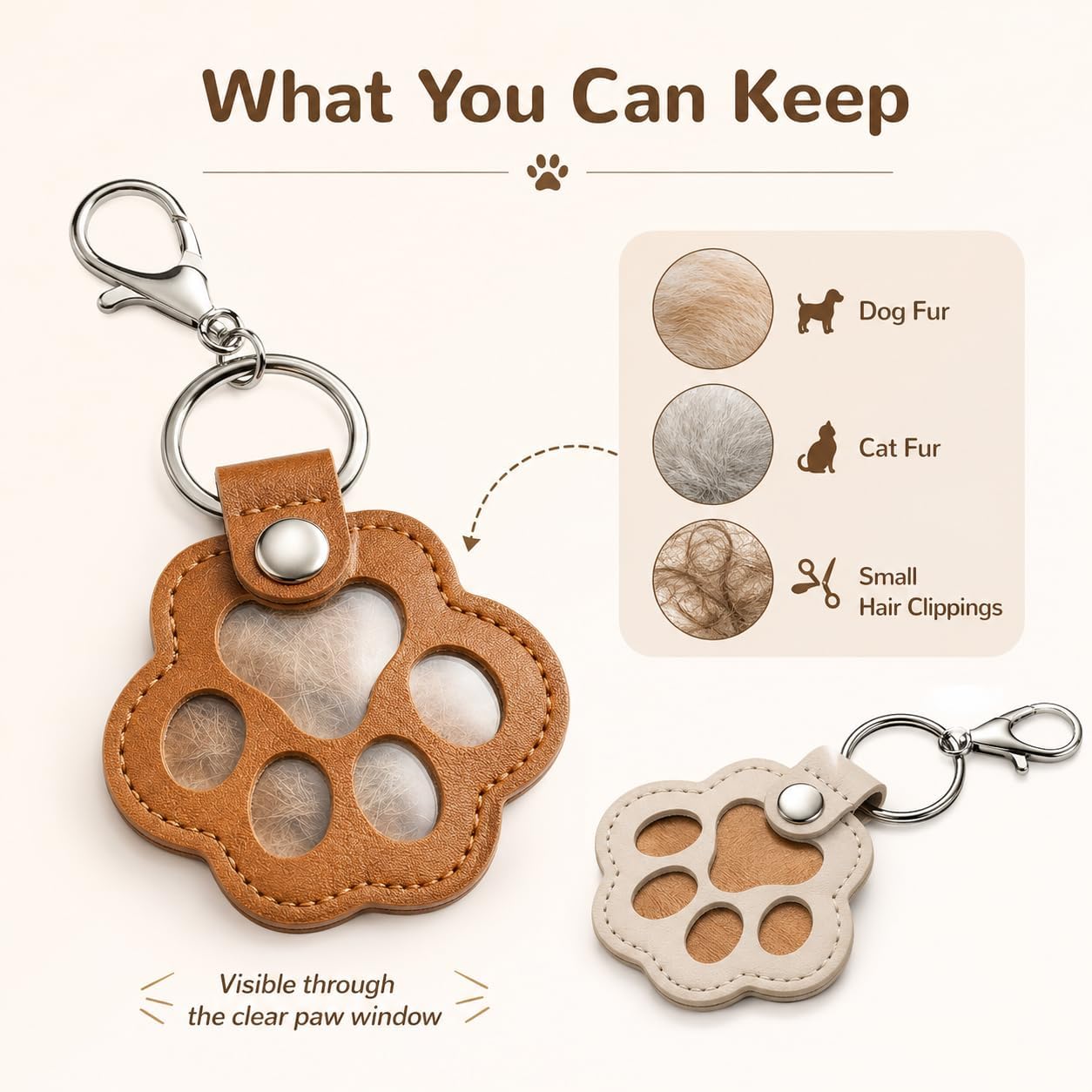 5 Pcs Dog Fur Storage Keychain Pet Paw Keepsake, Pet Memorial Gifts for Bag Purse Key Holder