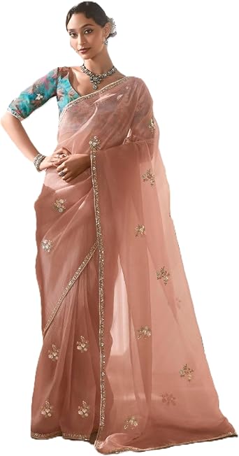 Pink Designer Blouse Indian Woman Tissue Organza saree wedding Women in Saari 9834