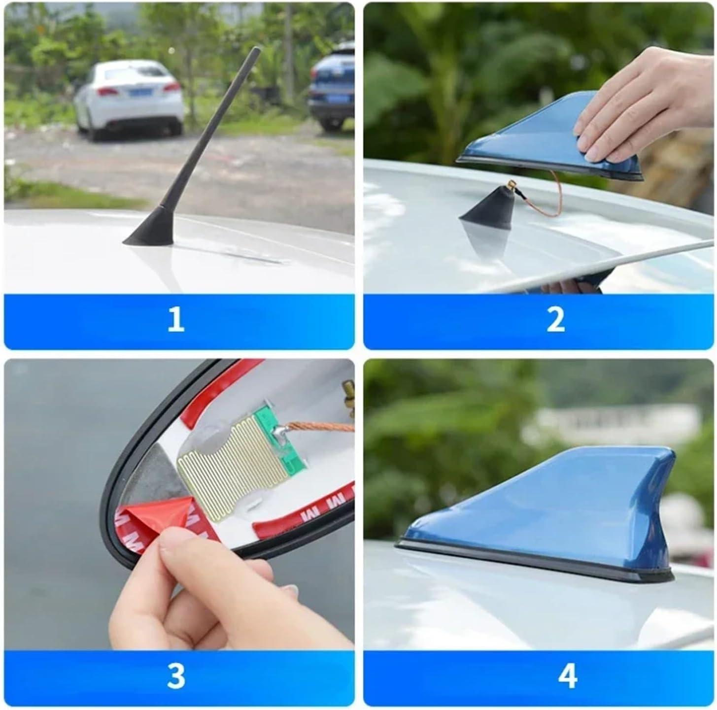 17cm Car Roof Shark Fin Antenna Cover Sticker Carbon Fiber Universal Car Radio AM FM Antenna Signal Amplifier Car Accessories(Red)