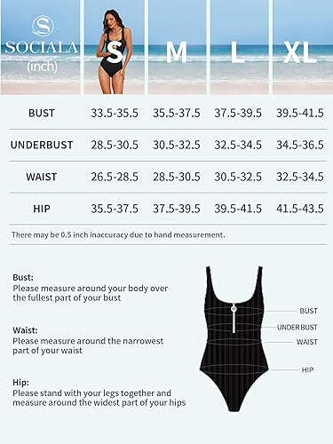 Miniatura 6 de SOCIALA Traje de baño de una pieza con cremallera para mujer, traje de baño acanalado de corte alto, traje de baño con cuello cuadrado, trajes de