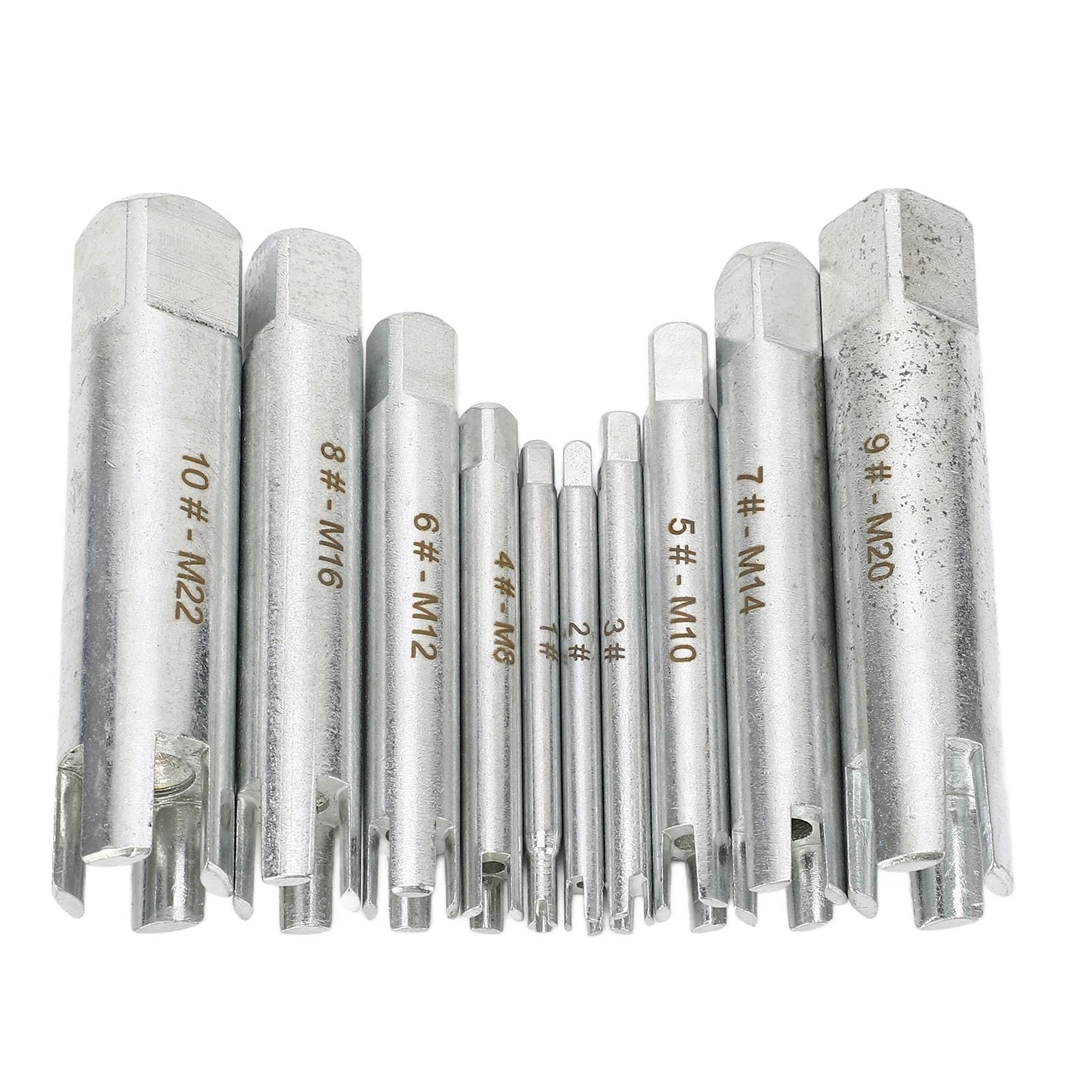 Juego de 10 Extractores de Tornillos Rotos con Caja | Removedor de Tornillo de Cabeza Rota, Extractor de Grifos de Cabeza Rota, Para M4 M5 M6 M8 M10 M12 M14 M16 M20 M22