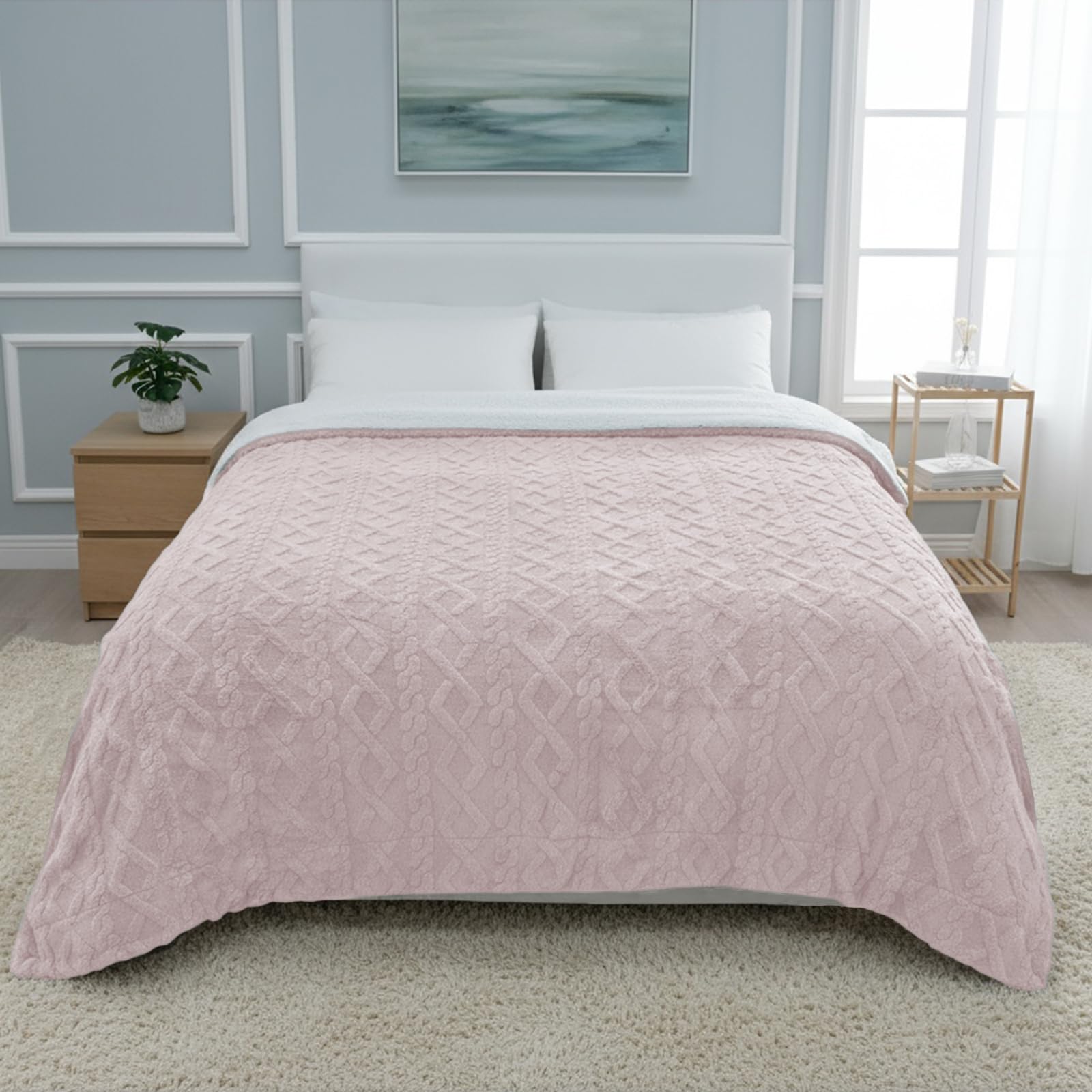 DALINA TEXTIL S.L Flannel and Sheepskin Duvet Blanket 160 x 220 cm | Design for Sofa and Bed Winter | Reversible, Warm and Soft | Pink