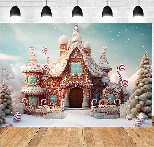 Miniatura 2 de Fondo fotográfico de 7 x 5 pies para invierno, Navidad, casa de jengibre, piruleta, árbol de Navidad, decoración de retrato familiar, fondo de