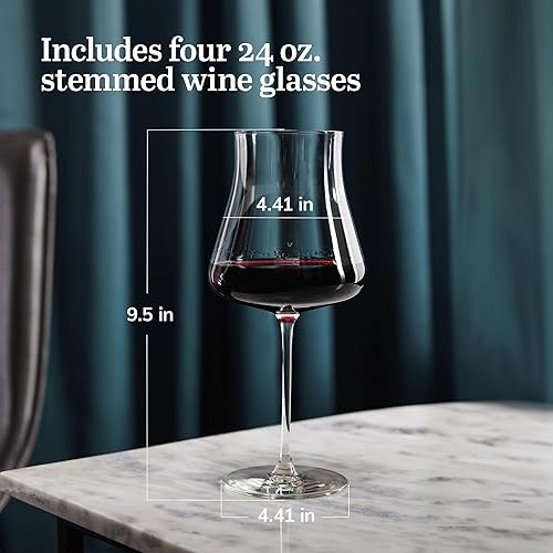 Miniatura 3 de Libbey Signature Stratford - Juego de 4 copas de vino tinto únicas de 24 onzas, juego de copas de vino grandes con tallo