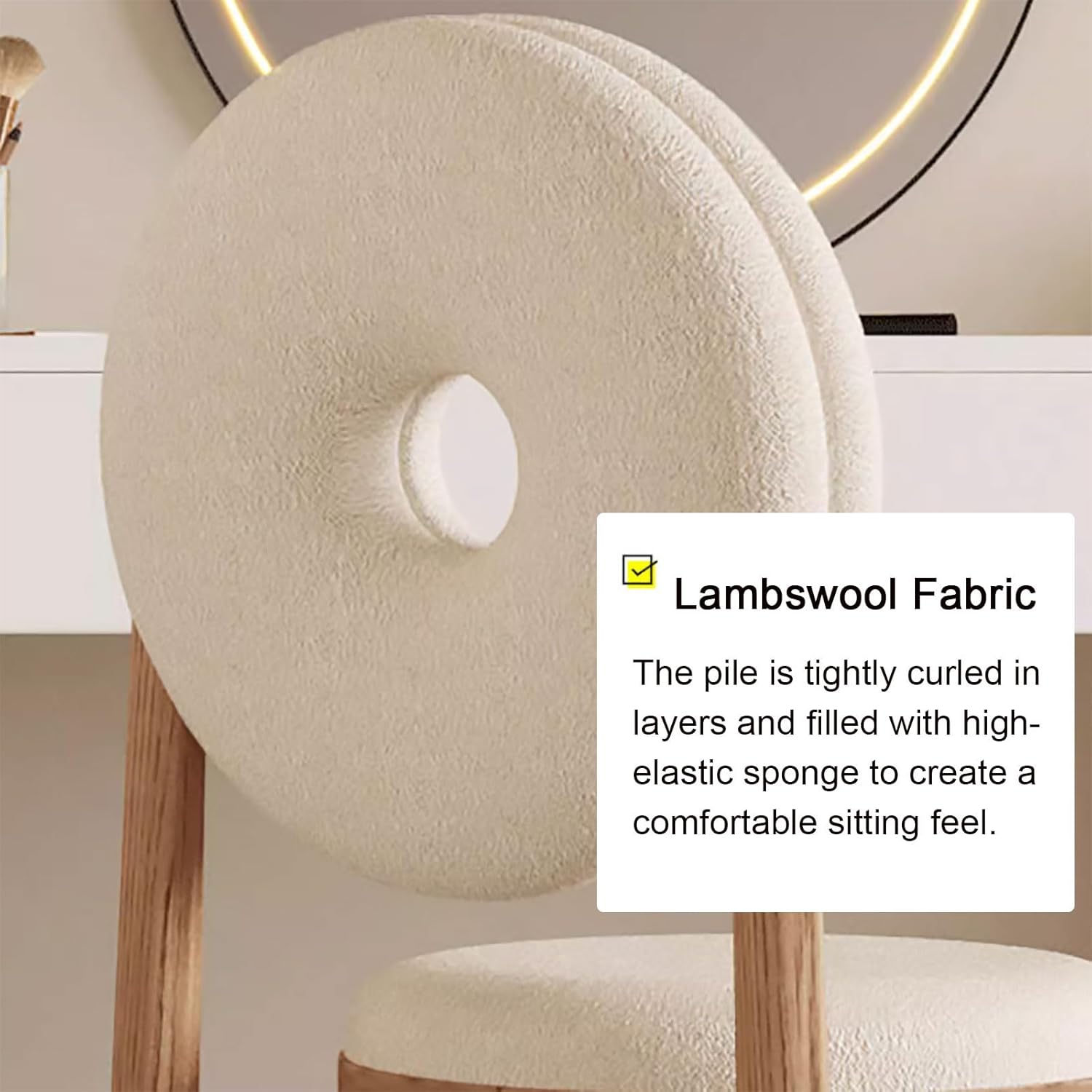 Modern Accent Office Chair - Vanity Chair Lambswools Living Room Chair Dining Chairs Midcentury with Backrest - for Living Room Bedroom Office Dining (Color : Pink, Size : Wood gra