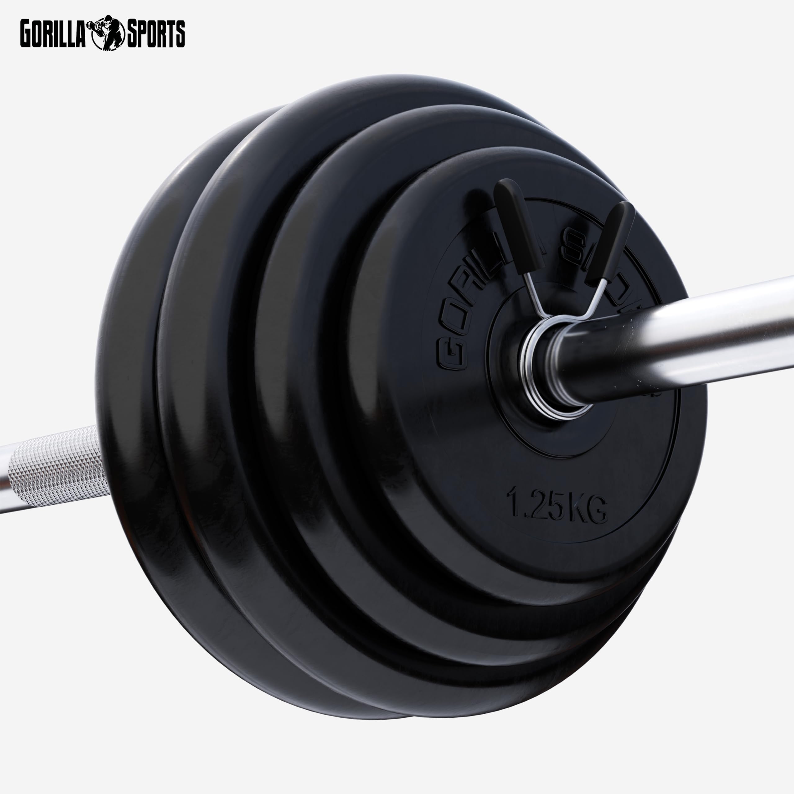 Gorilla Sports® Disques de Poids - Individuel/Ensemble, 1,25kg, 2kg, 2,5kg, 5kg, 10kg, 15kg, 20kg, 25kg, 27,5kg, 30kg, Ø 30/31mm, Noir - Disques d'Haltères, pour Musculation, Fitness, Domicile, Gym