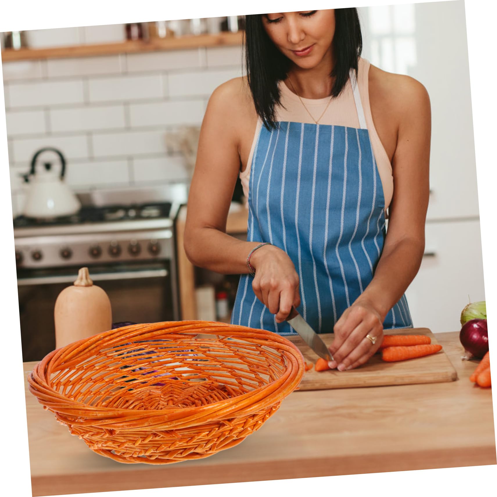 Cabilock Woven Basket for Organizing Sundries Holder Rustic Decorative Storage Basket for Kitchen Dining Table Countertop Thick Rim Design