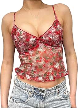 トップス Cherry Pattern Strap Top pale mauve / M Cherry Pattern Strap Top pale mauve / M