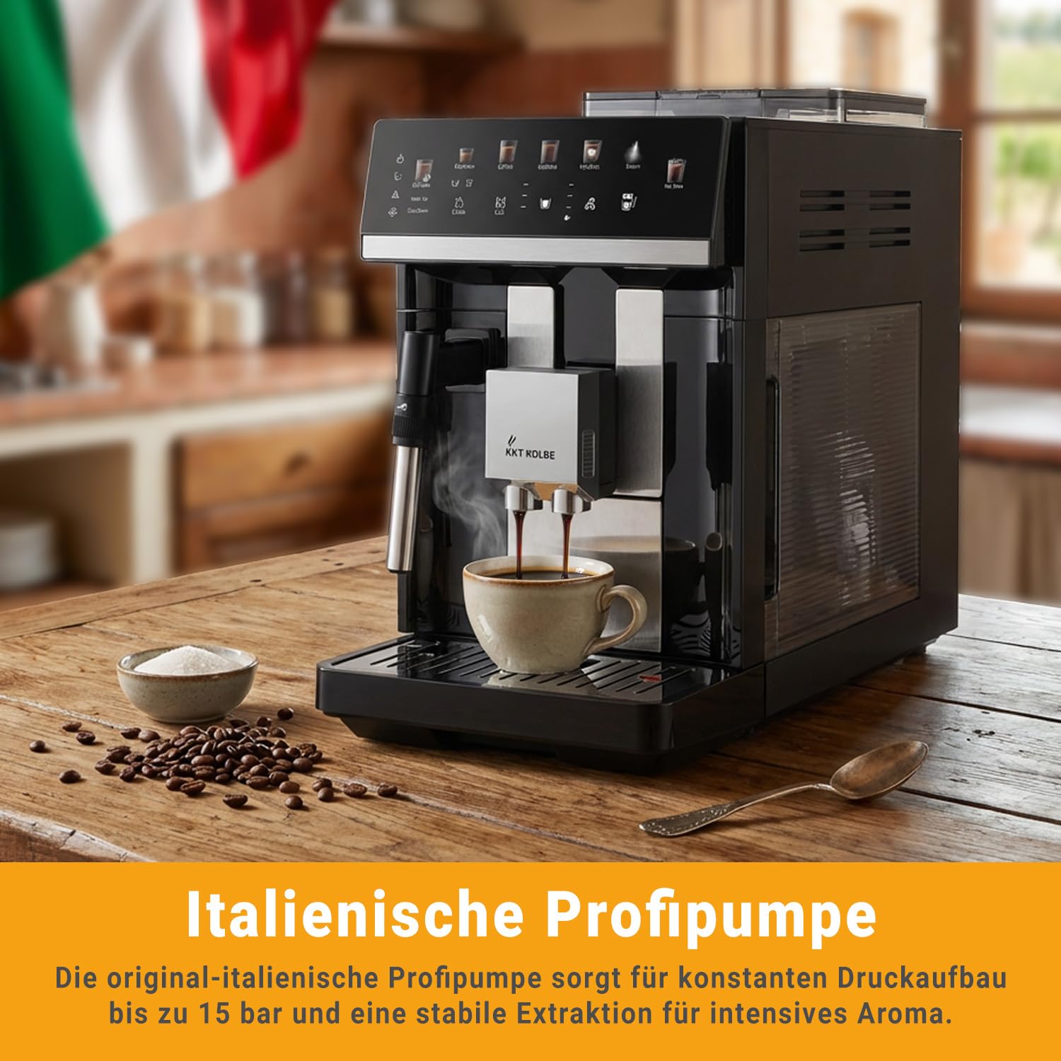 KKT KOLBE Kaffeevollautomat mit Milchschaumdüse, ColdBrew, 15 Bar, 7-stufiges Mahlwerk, Touchscreen, Schwarz Silber