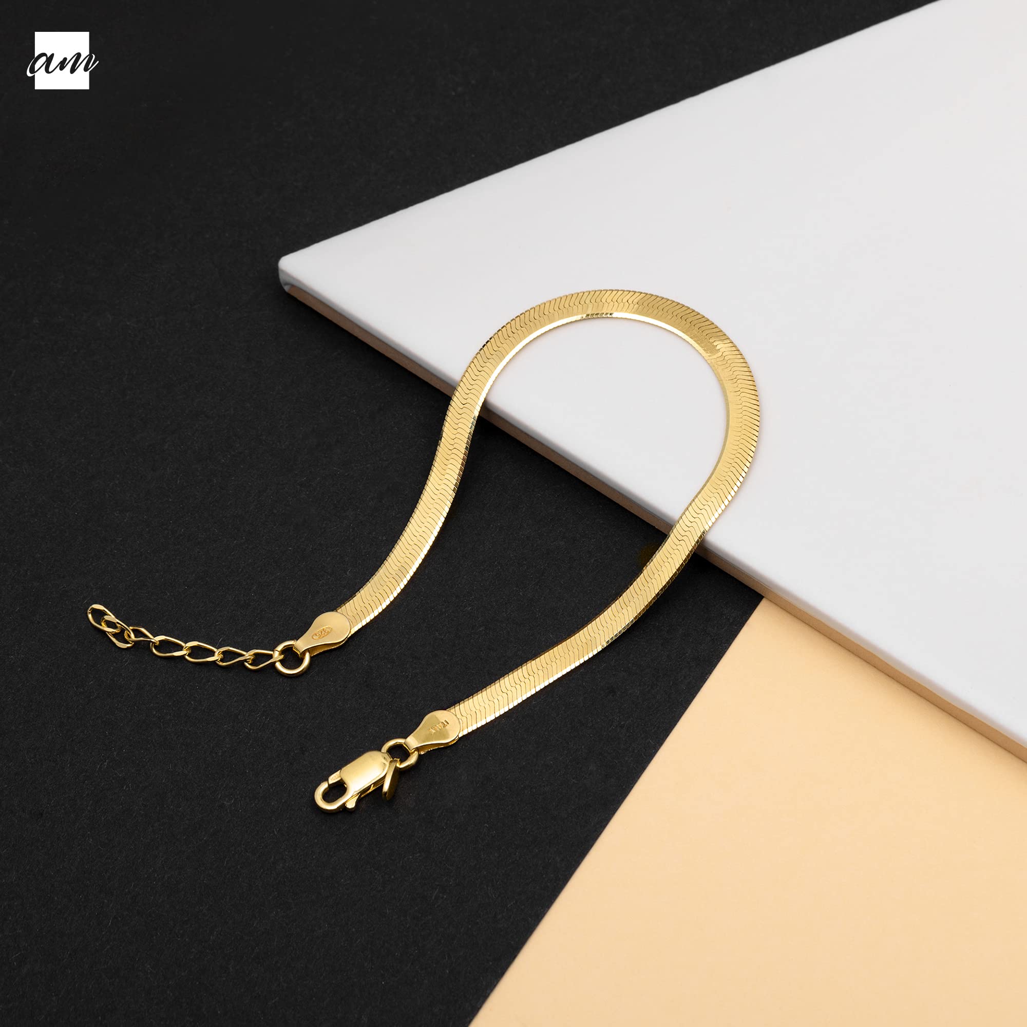 Amberta Pulsera Plana de Serpiente para Mujer en Plata de Ley 925