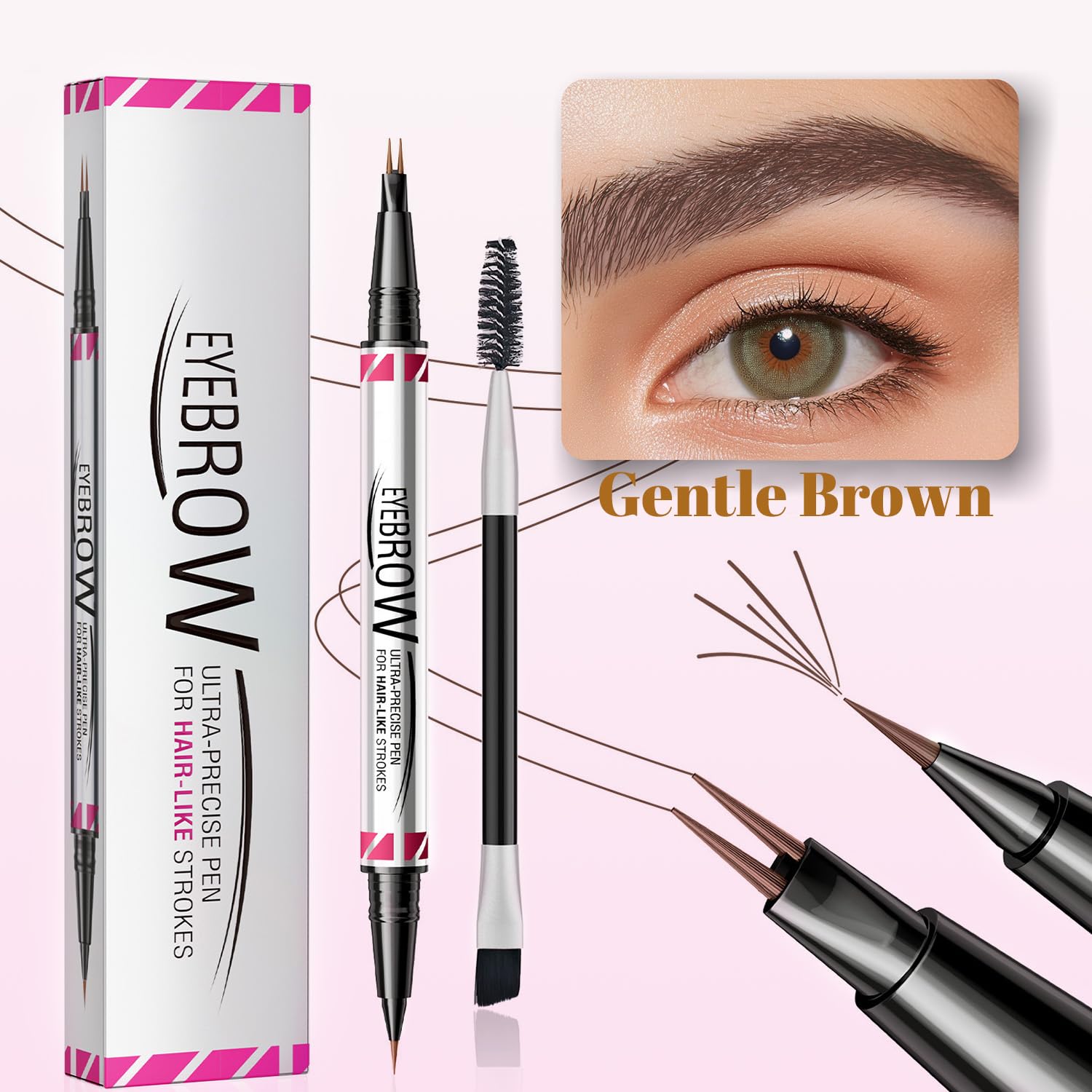 Dual-Ended Eyebrow Pencil with Thin Tip & Spoolie Brush - Image 2