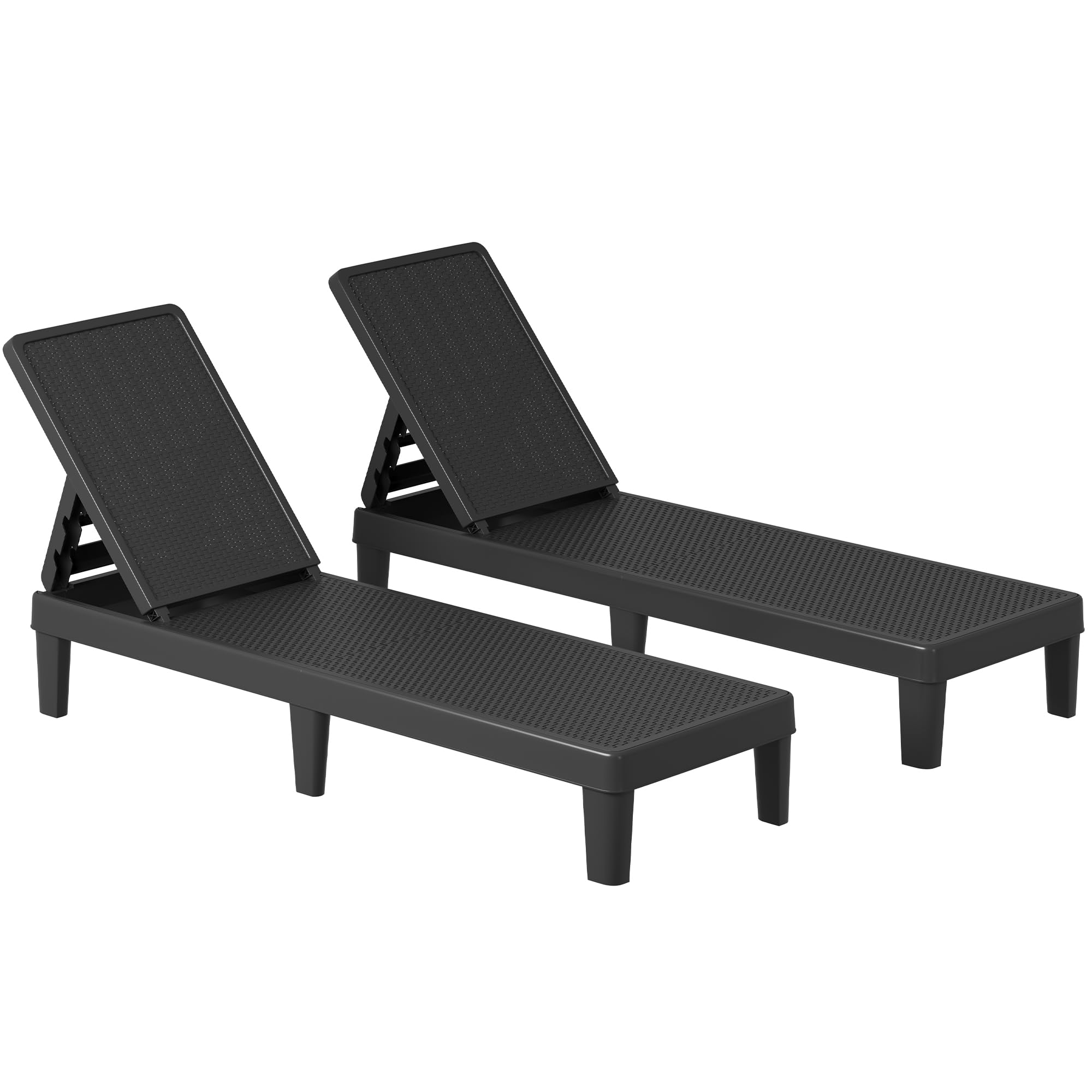 YITAHOME Outdoor Chaise Lounge Chairs Set of 2 with 4-Position Adjustable Backrest Easy Assembly, Waterproof Lightweight for Patio, Poolside, Beach, Yard, Dark Black