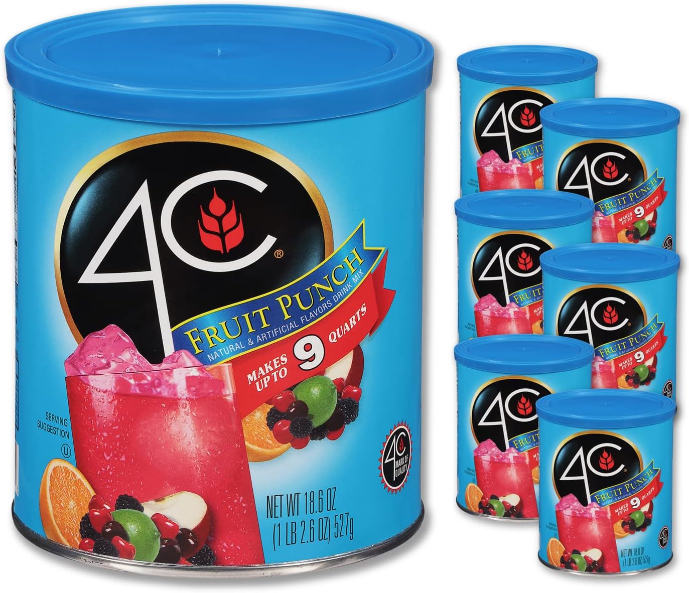 Powdered Drink Mix Canister, Fruit Punch 6 Pack, 9 Quarts, Family Sized Bin, Thirst Quenching Flavors