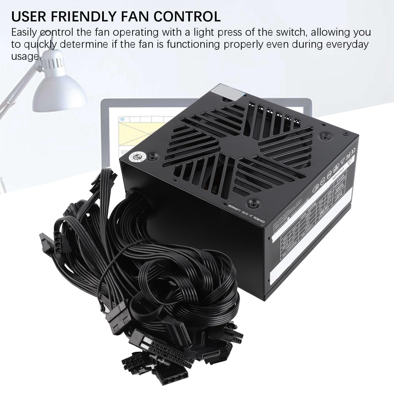 Zasilacz do Obudowy Komputera Stacjonarnego 800 W Inteligentna Kontrola Temperatury dla Platformy Dwurdzeniowej Czarny Wentylator 12 CM do Gier – Czarny Wbudowany Kabel Sieciowy Kabel Męska