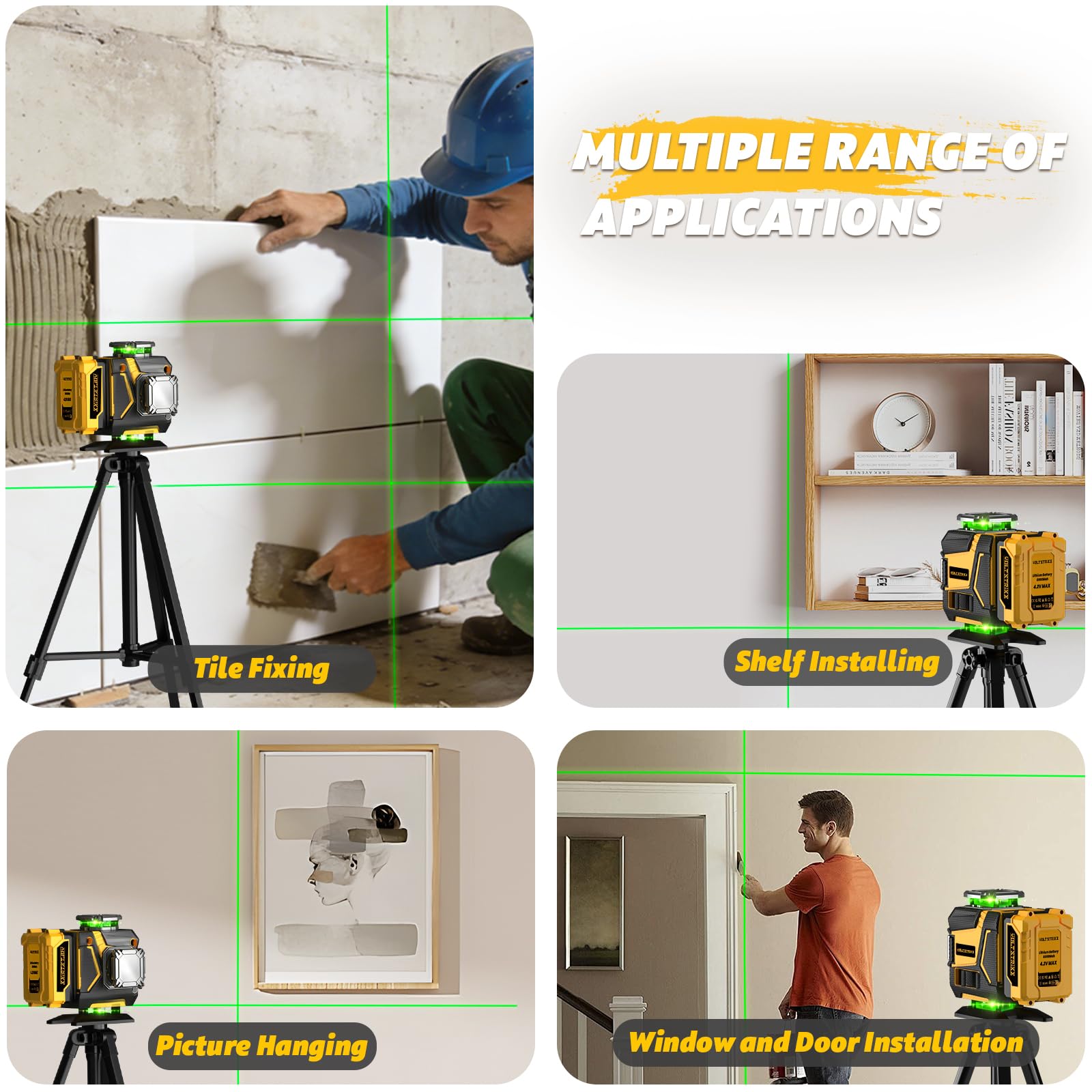 Niveau Laser 360 Autonivelant, 16 Lignes Lazer Niveaux Vert 4D, Laser Chantier avec trepied, 2 Batteries 4800mAh et Télécommande, IP54, pour Rénovation de Maison, Intérieur et Travaux Extérieurs