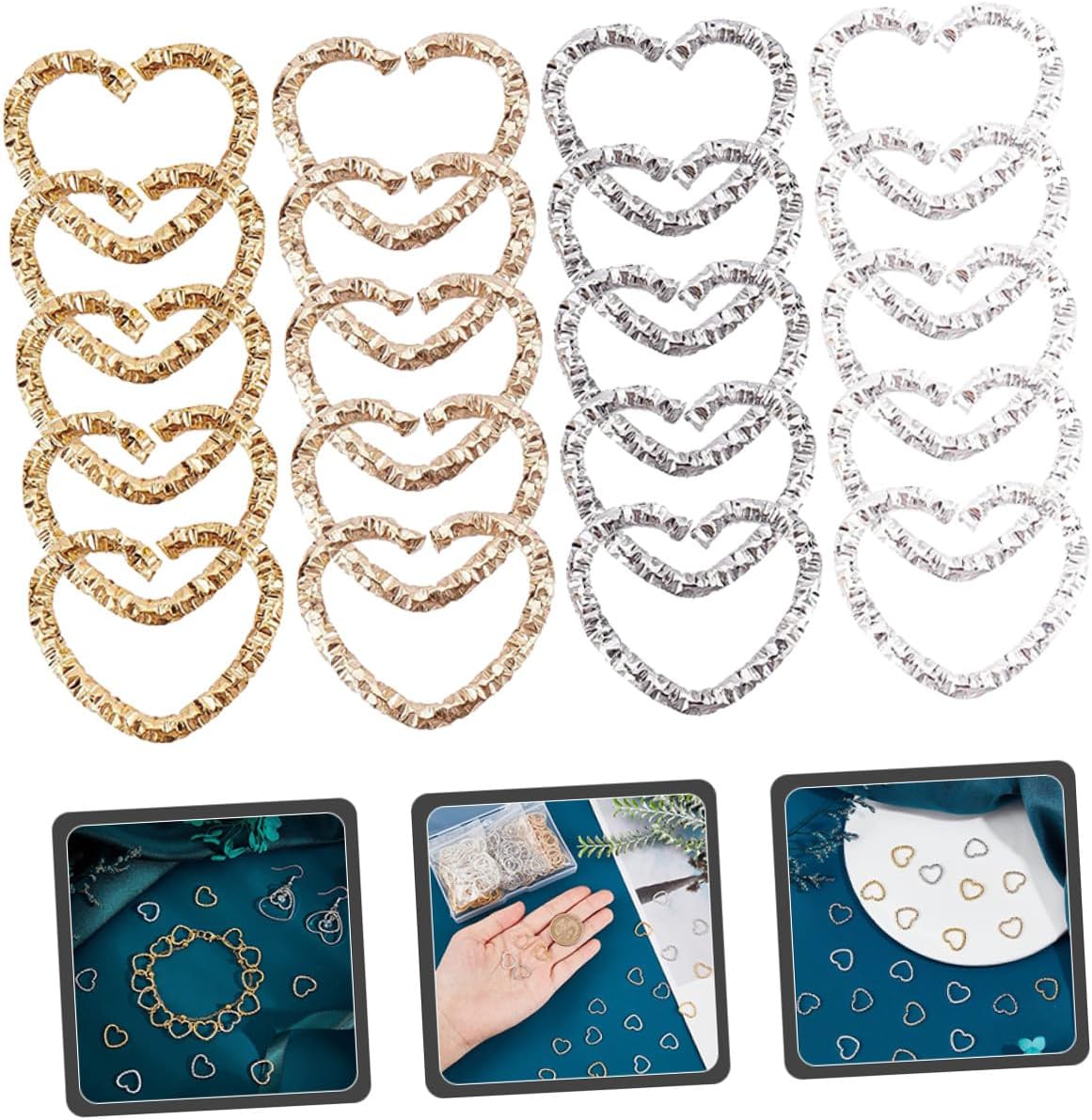320pcs Heart Link Charm Jump Rings for Jewelry Making Metal Connectors for Necklaces Bracelets Earrings Keychains DIY Craft Accessories for Family and Friends