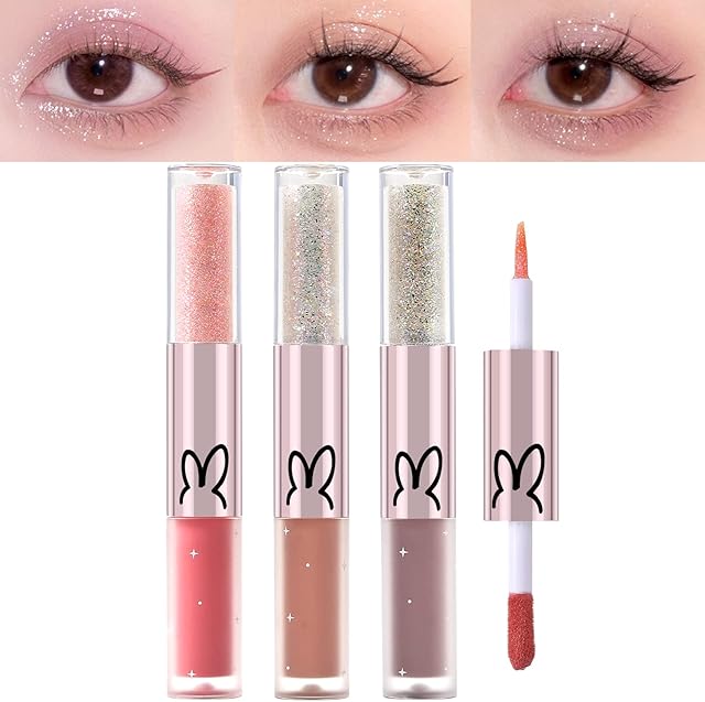 Erinde [3 szt.] Liquid Glitter Matte Eyeshadow, płynny błyszczący eyeliner i matowy kremowy cień do powiek 2 w 1, szybkoschnący, łatwy do nałożenia, długotrwały, koreański błyszczący cieni