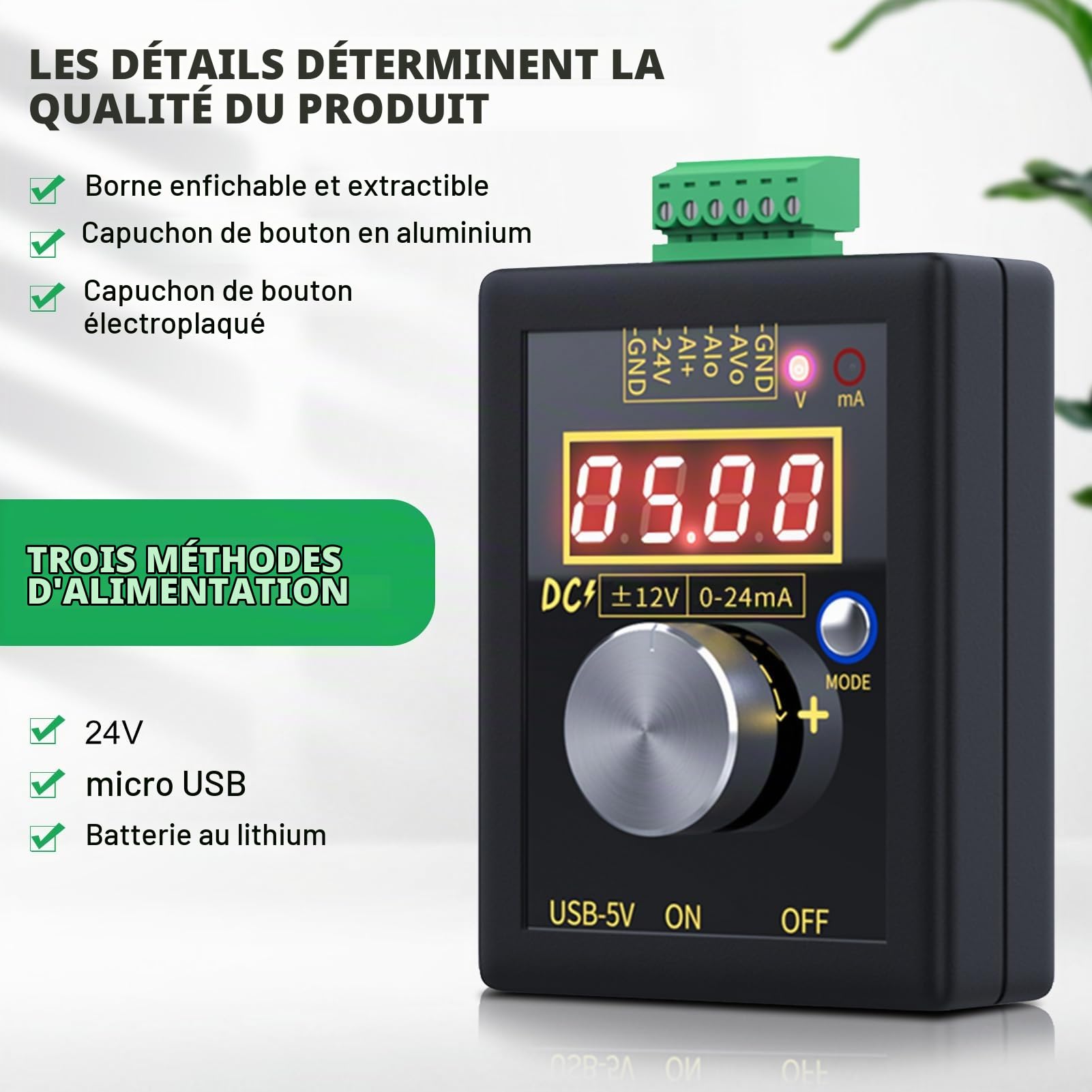 DEWIN Générateur de Signal, Générateur de Signal de Tension Analogique Portatif de Haute Précision SG-002 Transmetteur de Courant 0-22mA 0-10V