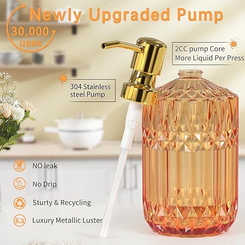 Miniatura 3 de Juego de accesorios de baño naranja 5 piezas, accesorios modernos de baño de vidrio, dispensador de jabón de loción, jabonera, soporte para cepillos