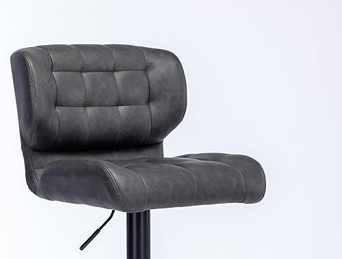 Miniatura 8 de Urban Home Furniture Harvey Taburetes de bar ajustables con respaldo bajo, sillas de bar giratorias de piel sintética gris plomizo para cocinaisla,
