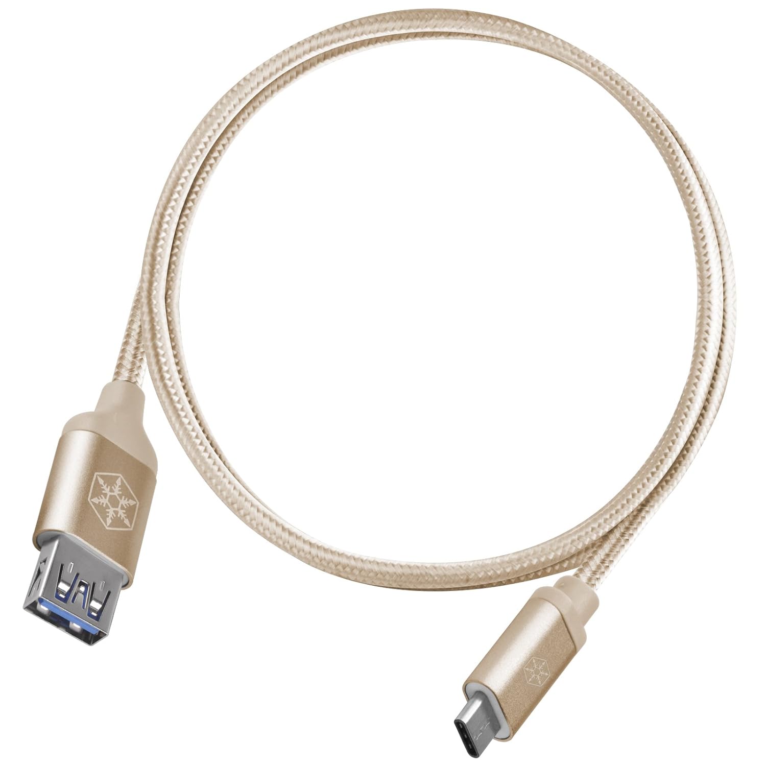 Silverstone SST-CPU05G-500 - Reversible USB Cable, Type C to Type A Nylon Braided Extremely Durable Cable, High Speed Charge and Data Sync, 0.5 Meter, Gold